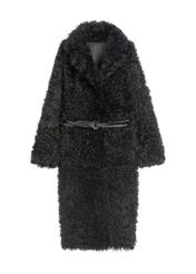 Black double-sided women's sheepskin coat KOZDS-0091-1395(Z25), product view from the front on a white background.