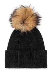 Black women's hat with fur pompom CZADT-0221-99(Z26)