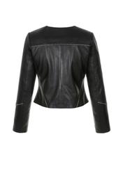 Women's waisted black leather jacket KURDS-0295-5491(W22)-04