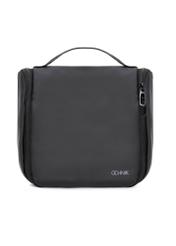 Black travel cosmetic bag AW-018-0001-99(W25), front product view on white background.