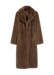 Long brown women's fur coat FUTDP-0072-1H(Z26) - front product view on white background.
