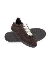Dark brown leather sports shoes BUTYM-0534-1I(W26), diagonal product view on white background.