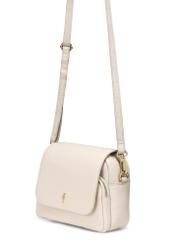 Cream leather women's messenger bag TORES-0958C-12(W25) – diagonal view of the bag with a strap on a white background.