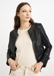 Women's leather jacket with rhinestones KURDS-0356-5339(W22)-01