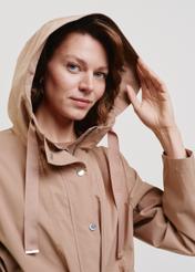 Women's beige hooded trench KURDT-0511-81(W24)-03