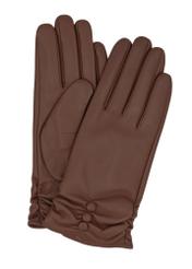 Women's brown leather gloves REKDS-0032-1D(Z26), product view from the front and back on a white background.