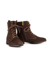 Women's brown suede ankle boots BUTYD-1008-89(Z25), diagonal product view on a white background.