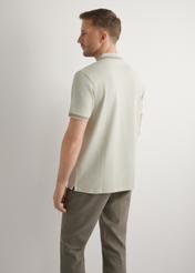 Light beige polo shirt POLMT-0090-1A(W26), back view of the product on the model. Half of the silhouette visible.