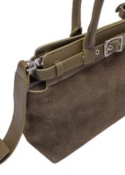 Women's suede handbag in khaki color TORES-1192-55(Z25), close-up of the product detail on a white background.