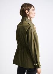 Olive colored women's jacket with a ribbed hem KURDT-0354-57(W22)-03