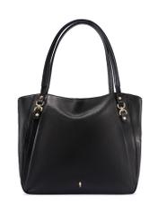 Black leather shopper bag TORES-1223-99(W26), front product view on white background.