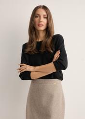 Black women's blouse BLUDT-0178-99(Z25), front view of the product on the model. Half of the silhouette visible.