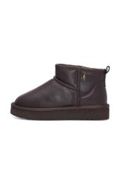 Dark brown leather women's snow boots BUTYD-1219-1I(Z26), side view of the product on a white background.
