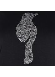 Czarny T-shirt damski z aplikacją TSHDT-0039-99(W19)-03