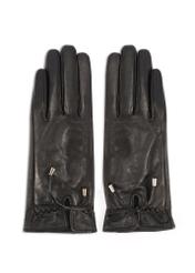 Women's leather gloves with ties REKDS-0021A-99(Z25), product view from the front on a white background.