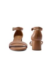Women's camel leather sandals BUTYD-1179-1D(W26), front and back product view on white background.
