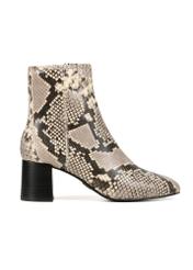 Leather high-heeled ankle boots with snakeskin motif BUTYD-1218-86(Z25), product view from the side on a white background.