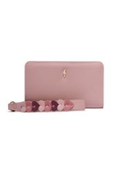 Pink women's wallet with a handle, model POREC-0436-5A(Z26), front view on a white background.