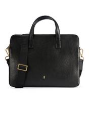 Black leather laptop bag TORES-1070A-99(W26), front product view on white background.