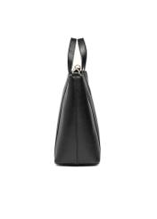 Black leather shopper bag TORES-1272-9I(W26), side product view on white background.