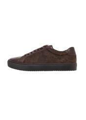 Men's dark brown leather sneakers BUTYM-0544-1I(Z26), side view of the product on a white background.