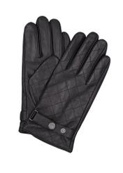 Men's black leather gloves with wool REKMS-0082-9P(Z26), front product view on white background.