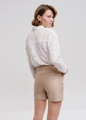 Leather beige women's shorts SPODS-0035-1381(W24)-02