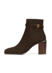 Brown suede women's ankle boots with logo BUTYD-1214-1I(Z26), side view of the product on a white background.
