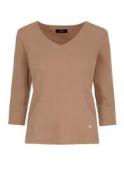 Beige women's V neck blouse LSLDT-0036-81(Z23)-04