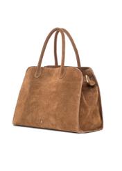 Cognac-colored suede handbag TORES-1191-88(Z25), diagonal view of the product on a white background.