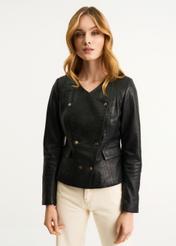 Women's double-breasted leather jacket croco KURDS-0329-1155(W22)-01