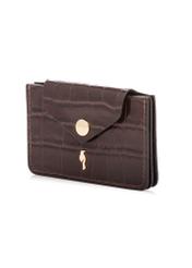 Small brown leather women's wallet PORES-0890-1H(W26), diagonal product view on white background.