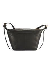 Small black handbag made of natural leather TORES-1267-9I(W26), product view from the back on a white background.