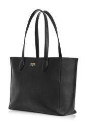 Black leather women's shopper bag TORES-0971E-99(Z25) - diagonal view on white background.