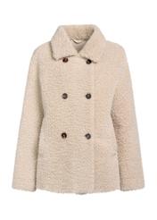 Beige women's fur coat FUTDP-0060-81(Z25) - front product view on white background.
