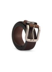 Men's brown leather belt PASMS-0271-89(Z25), product view rolled up on white background.