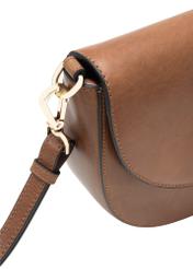 Women's brown leather messenger bag TORES-1246-1F(W26), close-up of product detail, view on white background.