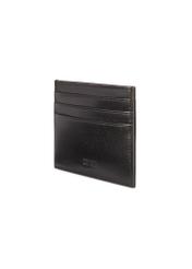 Black leather card case PORMS-0679-99(W26), diagonal product view on white background.