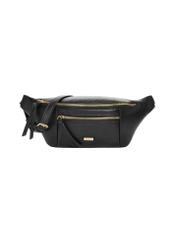 Black women's waist bag with pockets TOREC-1369-9I(Z26). Front view on a white background.