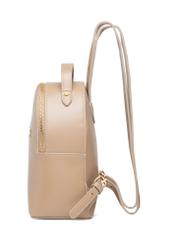 Small beige women's backpack TOREC-1128-1D(W26), product view from the side on a white background.