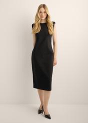 Black fitted midi dress SUKDT-0284-99(Z26). Front view of the product on a model. The entire silhouette is visible.