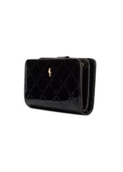 Black women's wallet with monogram POREC-0420-98(Z25) - diagonal view of the product on a white background.