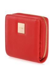 Small red women's wallet with logo POREC-0366-4A(W26), diagonal product view on white background.
