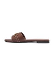 Women's leather camel flip-flops BUTYD-1273-1D(W26), side view of the product on a white background.