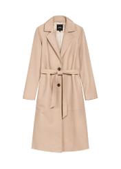 Beige women's leather coat KURDS-0613-1B(W26), front product view on white background.