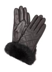 Women's leather gloves with rabbit fur REKDS-0071A-1I(Z26), front view on a white background.