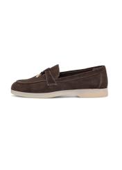 Dark brown leather women's moccasins BUTYD-1256-1I(W26), side product view on white background.