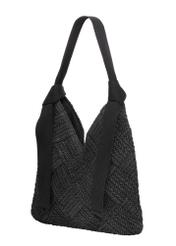 Black women's handbag made of natural fiber TOREC-1039-99(W26), diagonal product view on a white background.
