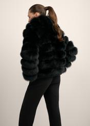 Women's black fur coat with collar FUTDF-0100-99(Z26), back view of the product on the model. Half of the silhouette visible.
