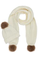 Cream women's scarf with pompoms SZADT-0176-16(Z24)-02